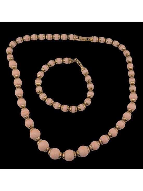 Avon Jewelry - Vintage 80s Avon Necklace & Bracelet Set With Pink Lucite Beads & Gold Tone Acce